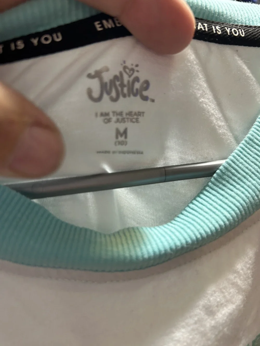 Justice Sport Girls' White and Mint Green Short Sleeve T-Shirt Size M